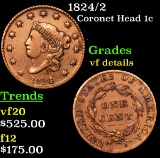 1824/2 Coronet Head Large Cent 1c Grades vf details