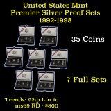 ***Auction Highlight*** Group of 7 United States Premier Silver Proof Sets 1992-1998 35 coins (fc)