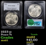 1923-p Peace Dollar $1 Graded ms62 By PCGS