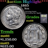 ***Auction Highlight*** 1865 Three Cent Copper Nickel 3cn Graded GEM+ Unc By USCG (fc)