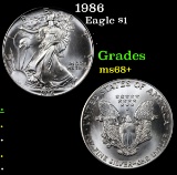 1986 Silver Eagle Dollar $1 Grades Gem++ Unc