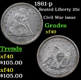 1861-p Seated Liberty Quarter 25c Grades xf