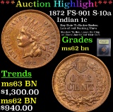 ***Auction Highlight*** 1872 FS-901 S-10a Indian Cent 1c Graded Select Unc BN By USCG (fc)