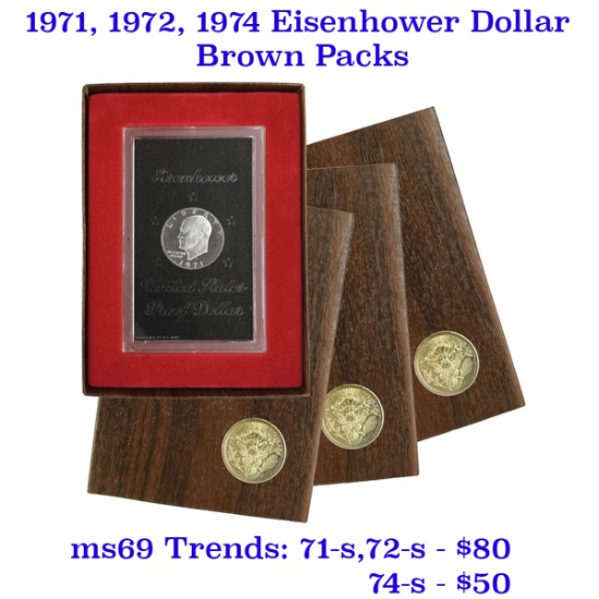 Group of 3 United States Brown Ike Eisenhower Proof Dollars 1971, 1972, & 1974