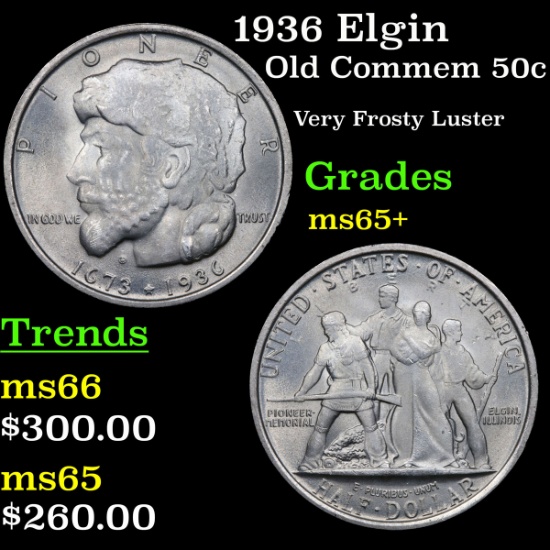 1936 Elgin Old Commem Half Dollar 50c Grades GEM+ Unc