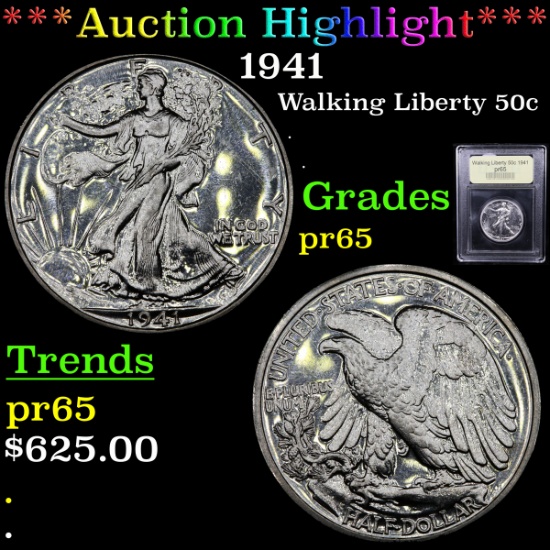 Proof ***Auction Highlight*** 1941 Walking Liberty Half Dollar 50c Graded GEM Proof By USCG (fc)