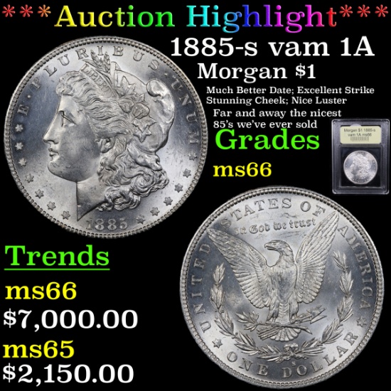 ***Auction Highlight*** 1885-s vam 1A Morgan Dollar $1 Graded GEM+ Unc BY uSCG (fc)