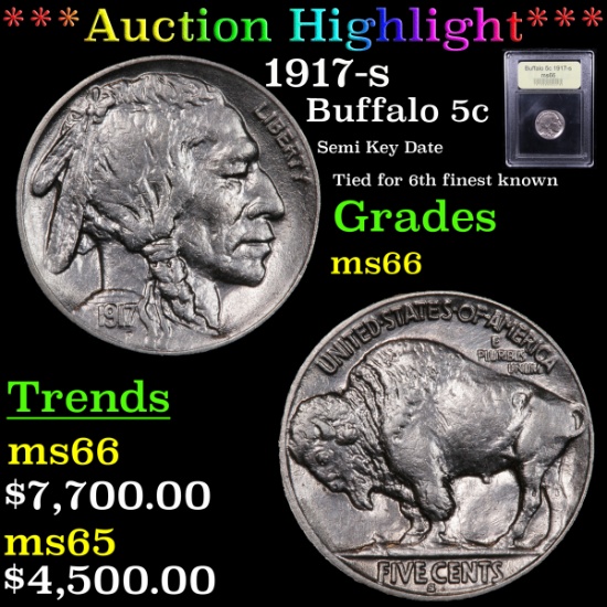 ***Auction Highlight*** 1917-s Buffalo Nickel 5c Graded GEM+ Unc BY uSCG (fc)