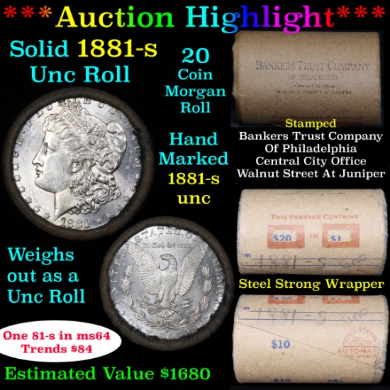 ***Auction Highlight*** 1881-s Uncirculated Morgan Dollar Shotgun Roll (fc)