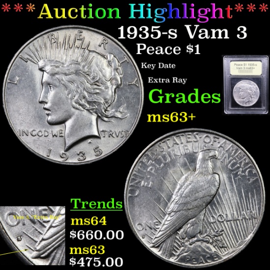 ***Auction Highlight*** 1935-s Vam 3 Peace Dollar $1 Graded Select+ Unc By USCG (fc)