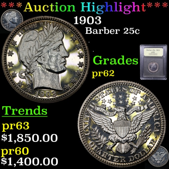 Proof ***Auction Highlight*** 1903 Barber Quarter 25c Graded Select Proof By USCG (fc)