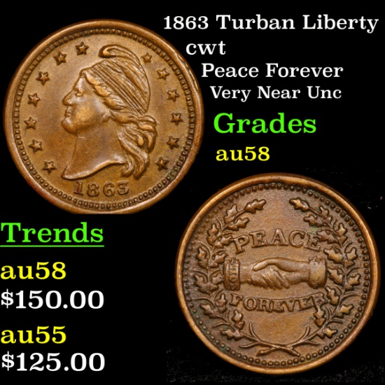 1863 Turban Liberty Civil War Token 1c Grades Choice AU/BU Slider