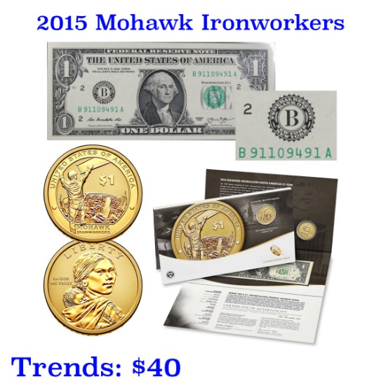 2015 Mohawk Ironworkers American $1 Coin & Currency Set