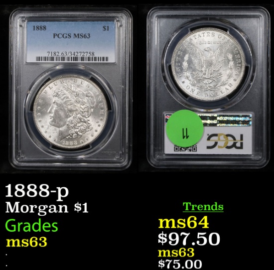 PCGS 1888-p Morgan Dollar $1 Graded ms63 By PCGS