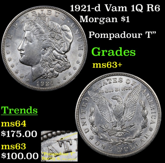 1921-d Vam 1Q R6 Morgan Dollar $1 Grades Select+ Unc