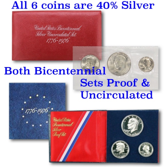 1776-1976 Bicentennial Silver Proof & Uncirculated sets 6 coins Grades