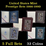 Group of 5 United States Mint Prestige Sets 1986-1990 32 coins