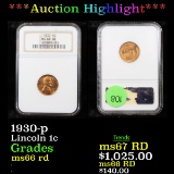 ***Auction Highlight*** 1930-p Lincoln Cent 1c Graded ms66 rd By NGC (fc)