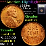 ***Auction Highlight*** 1913-s Lincoln Cent 1c Graded Select+ Unc RD By USCG (fc)
