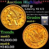 ***Auction Highlight*** 1907-p Gold Liberty Quarter Eagle $2 1/2 Graded Choice+ Unc By USCG (fc)
