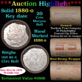 ***Auction Highlight*** Full solid Key date 1886-o Morgan silver dollar roll, 20 coins (fc)