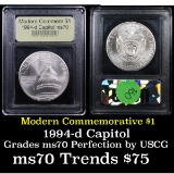 1994-d Capitol Modern Commem Dollar $1 Graded ms70, Perfection By USCG