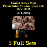 Group of 5 United States Presidential Dollar Proof Sets 2007-2011 20 coins