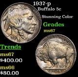 1937-p Buffalo Nickel 5c Grades GEM++ Unc