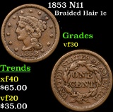 1853 N11 Braided Hair Large Cent 1c Grades vf++