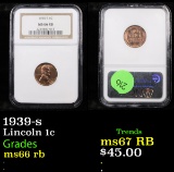 NGC 1939-s Lincoln Cent 1c Graded ms66 rb By NGC