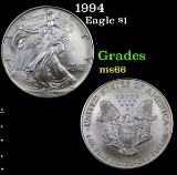 1994 Silver Eagle Dollar $1 Grades GEM+ Unc