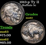 1913-p Ty II Buffalo Nickel 5c Grades Select Unc