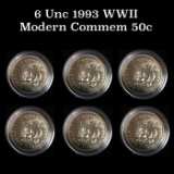 Group of 6 1993-p WWII Modern Commem 50c Modern Commem Half Dollar 50c Grades