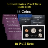 Group of 10 United States Proof Sets 1980-1989 53 coins
