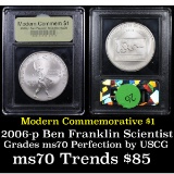 2006-p Ben Franklin Scientist Modern Commem Dollar $1 Graded ms70, Perfection By USCG