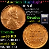 ***Auction Highlight*** 1918-d Lincoln Cent 1c Graded Gem+ Unc RD By USCG (fc)