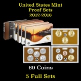 ***Auction Highlight*** Group of 5United States Proof Sets 2012-2016 69 coins (fc)