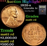 ***Auction Highlight*** 1926-s Lincoln Cent 1c Graded Unc+ RD By USCG (fc)