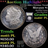 ***Auction Highlight*** 1880-s Rainbow Toned Morgan Dollar $1 Graded Choice Unc+ PL By USCG (fc)