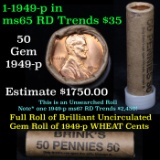 ***Auction Highlight*** Uncirculated 1c orig shotgun roll, 1949-p  In Old Brinks wrapper  (fc)