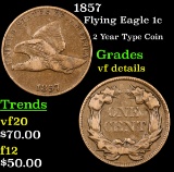 1857 Flying Eagle Cent 1c Grades vf details