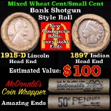 Mixed small cents 1c orig shotgun roll, 1915-d Wheat Cent, 1897 Indian Cent other end, McDonalds Wra