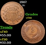 1867 Two Cent Piece 2c Grades vf++