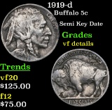 1919-d Buffalo Nickel 5c Grades vf details