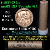 ***Auction Highlight*** Uncirculated 1c orig shotgun roll, 1957-d  In Old Brinks wrapper  (fc)