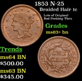 1853 N-25 Braided Hair Large Cent 1c Grades Select+ Unc BN
