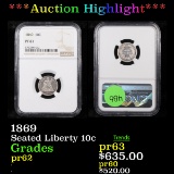 Proof ***Auction Highlight*** NGC 1869 Seated Liberty Dime 10c Graded pr62 By NGC (fc)