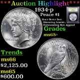 ***Auction Highlight*** 1934-p Peace Dollar $1 Graded GEM+ Unc BY USCG (fc)