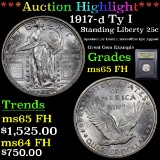 ***Auction Highlight*** 1917-d Ty I Standing Liberty Quarter 25c Graded GEM FH By USCG (fc)