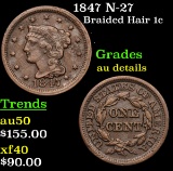 1847 N-27 Braided Hair Large Cent 1c Grades AU Details